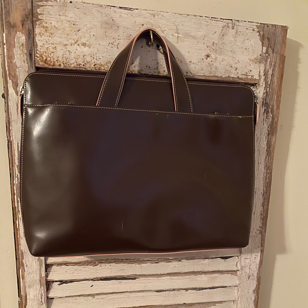 Lodis brown with pink accent leather briefcase/bag